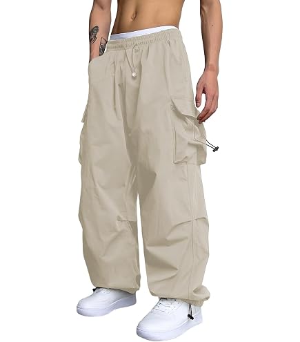 WZIKAI Men's Baggy Cargo Pants Casual Parachute Cargo Pants Loose